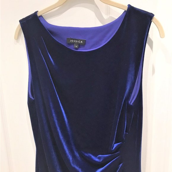 Women Jessica Blue Velvet Sleeveless Mini Dress Size 16 Made in Canada - Picture 2 of 5